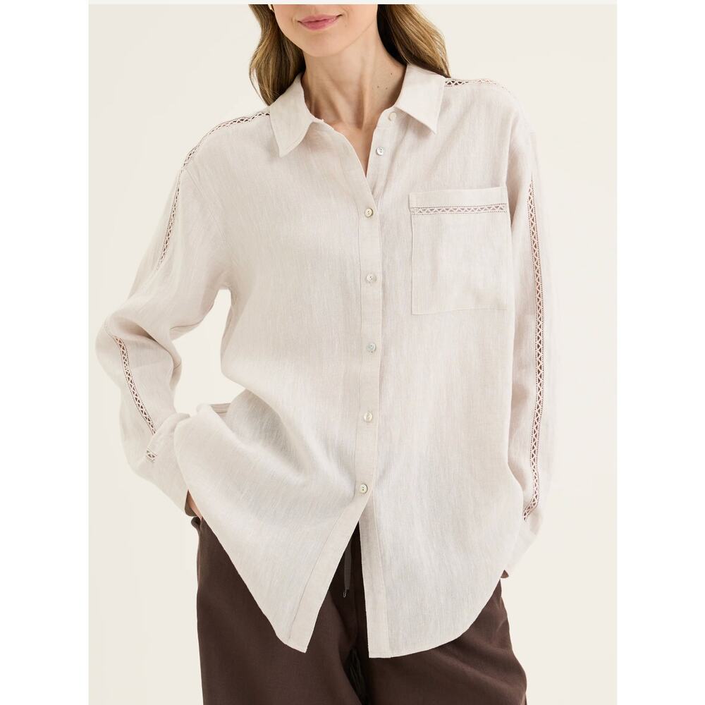 Yarra Trail Women's 100% Linen Boyfriend Everyday Tan Shirt Classic Size 8